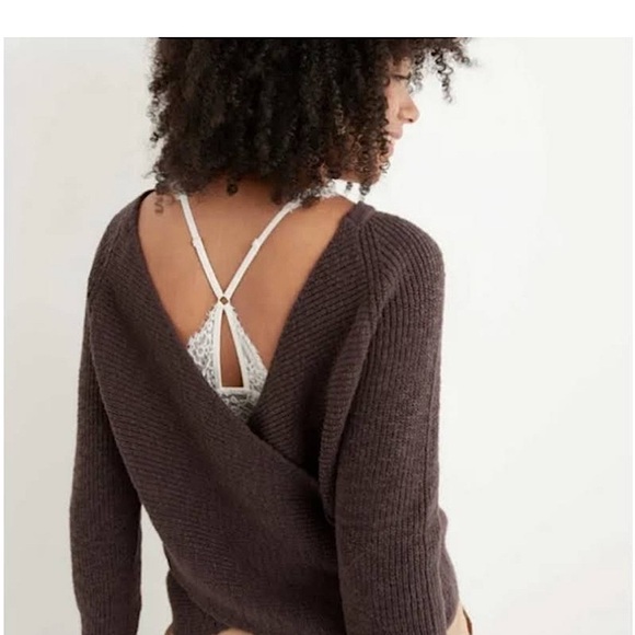 SOLD✖️AERIE Open Back Ballet Sweater Cross Over Slouchy Olive Green Womens Small - Picture 1 of 9